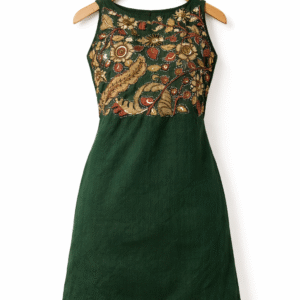 green kalamkari fabric net top