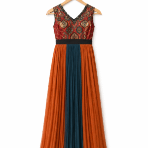 rust orange floor length gown