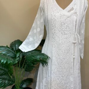 white lucknowi angrakha