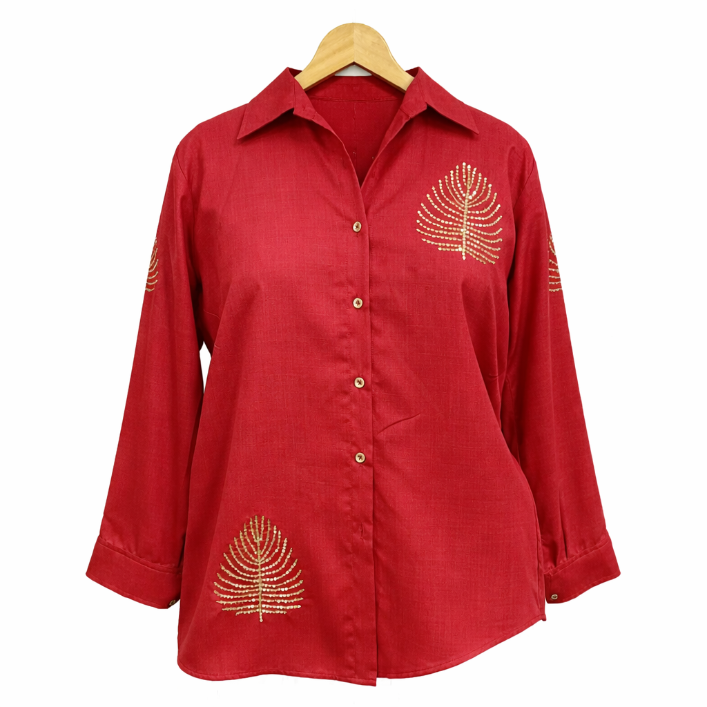 slub cotton shirt in rich red slub cotton shirt in rich red