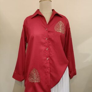 slub cotton shirt in rich red